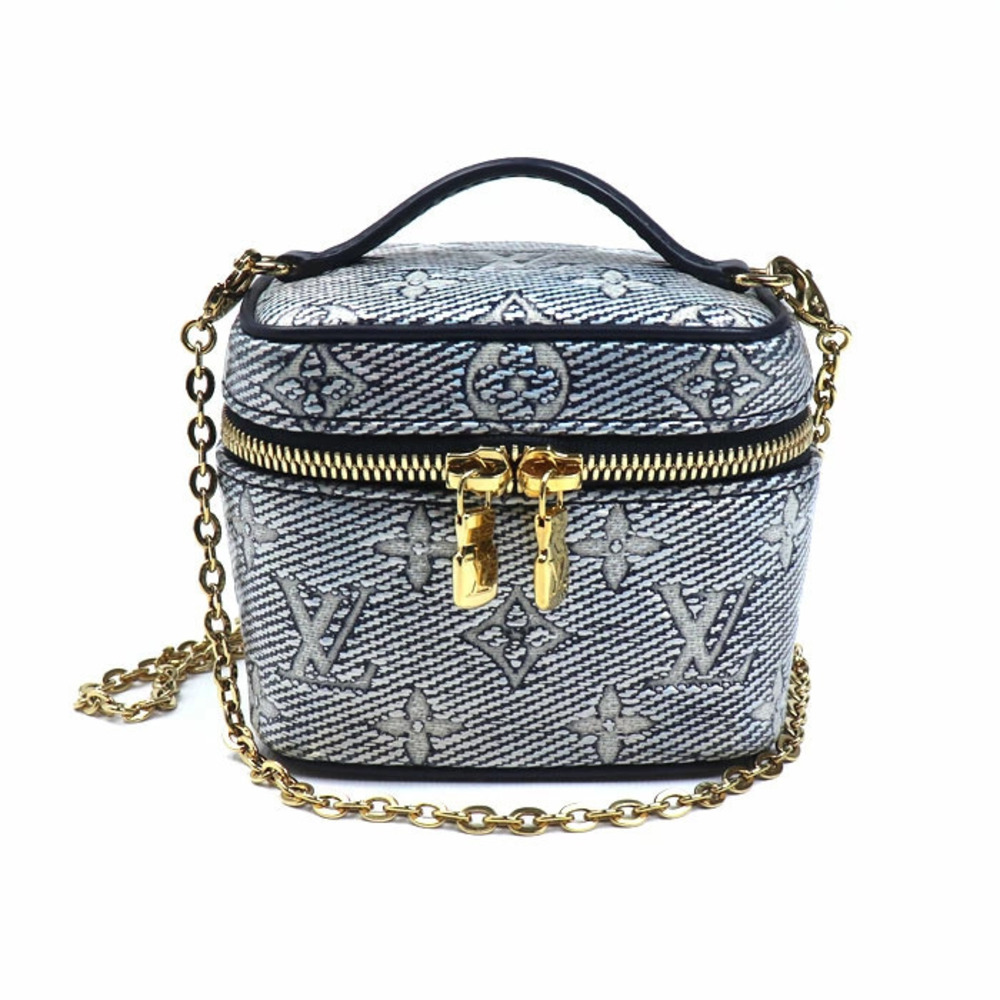 LOUIS VUITTON Monogram Laminated Jacquard Vanity Shoulder Bag Navy Blue